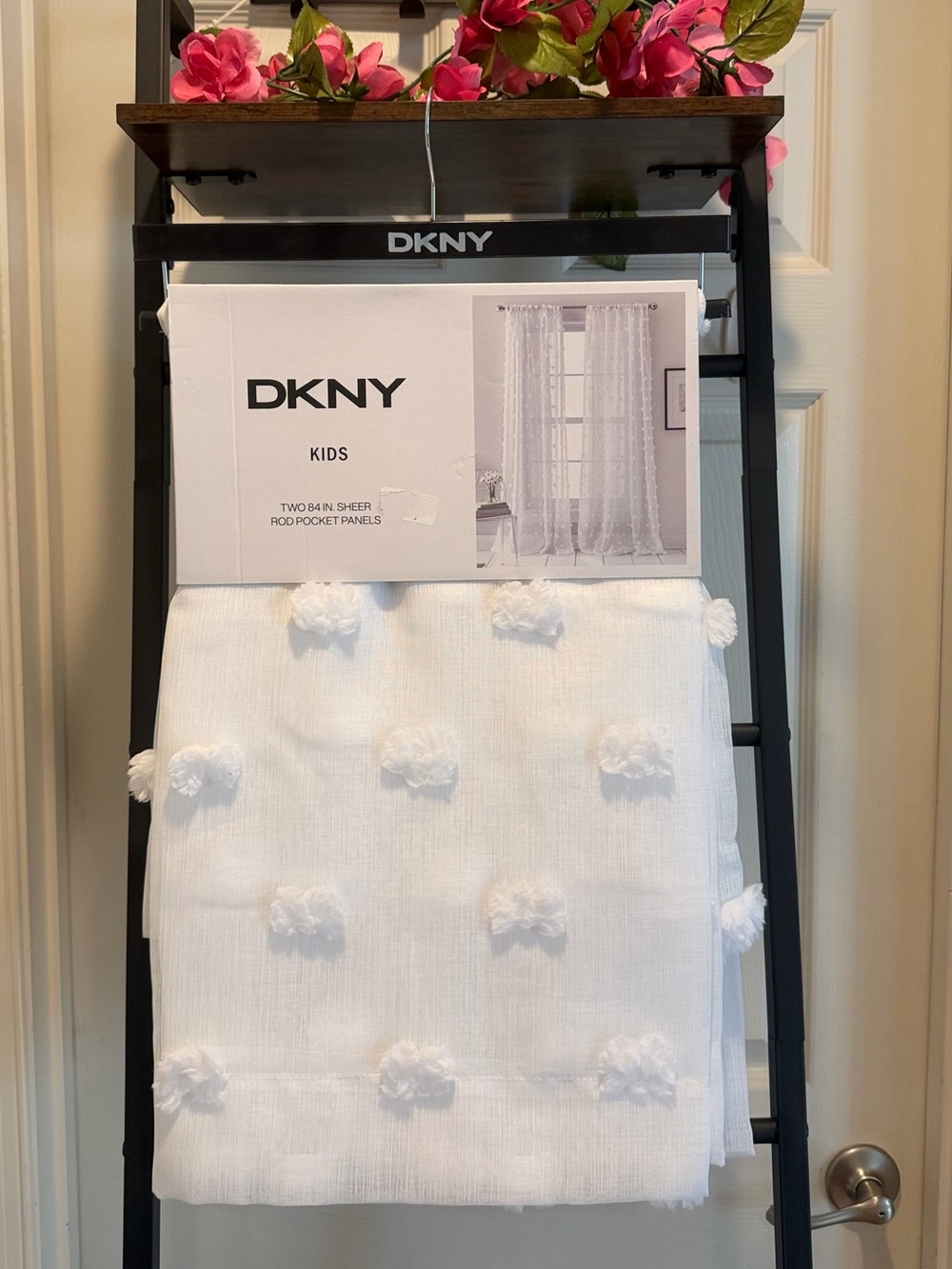 New DKNY White Pom-Pom Sheer Curtain Panel